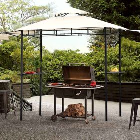 Umbrellas & Shades 12Ft.Lx4.3Ft.W Iron Double Tiered Backyard Patio BBQ Grill Gazebo with Bar Counters, Steel Double Tiered Gazebo