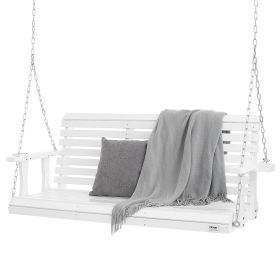 Wooden Porch Swing 5.5 ft, Patio bench swing for Courtyard & Garden, Heavy Duty Swing Chair Bench with Hanging Chains for Outdoors, White