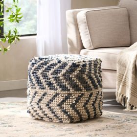 Alina Wool and Cotton Pouf, Natural and Blue