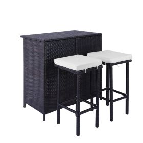 3-Piece Patio Outdoor Conversation Bar Set of 1Table and 2Stools,All Weather PE Rattan and Steel Frame Furniture with Removable Cushions for Outside B