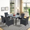 7-piece Outdoor Wicker Dining set - Dining table set for 7 - Patio Rattan Furniture Set with Beige Cushion (Black)