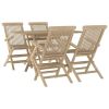 5 Piece Patio Dining Set Gray Solid Wood Teak